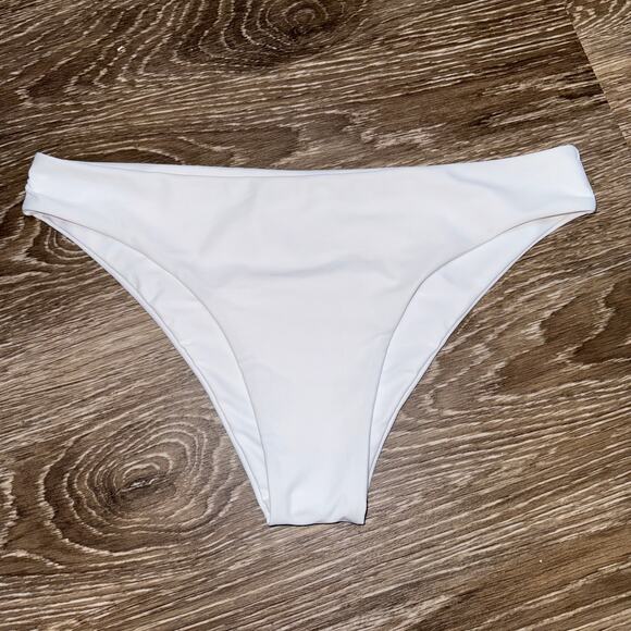 New Medium White‎ Lined Bikini Swim Bottoms Booty Mid Rise Cheeky Swimsuit - Picture 2 of 3